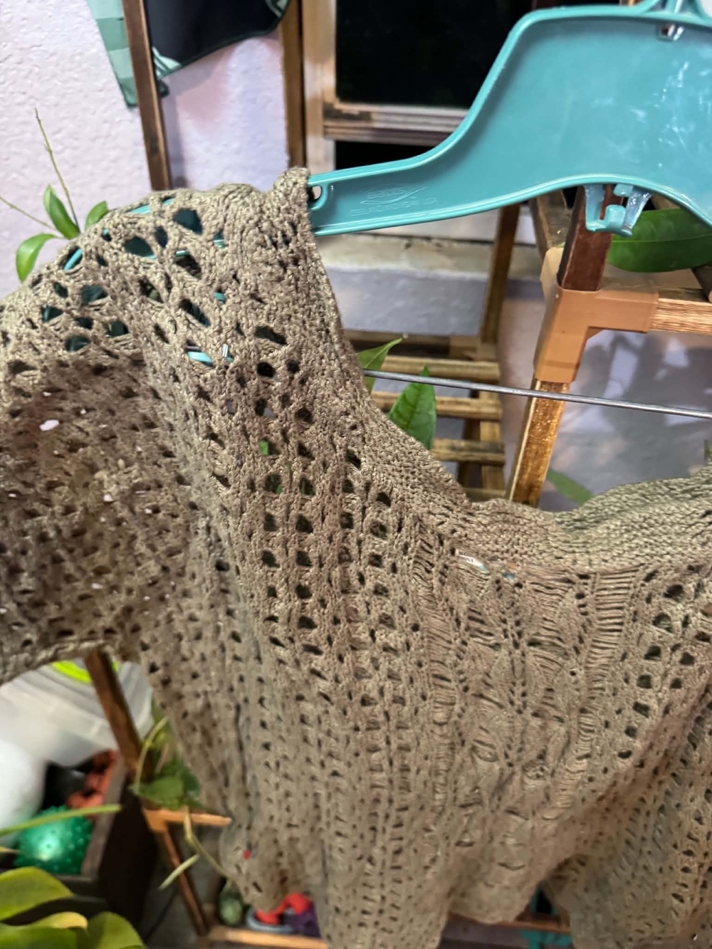 Open-Knit Scoop Neck Sweater in Olive